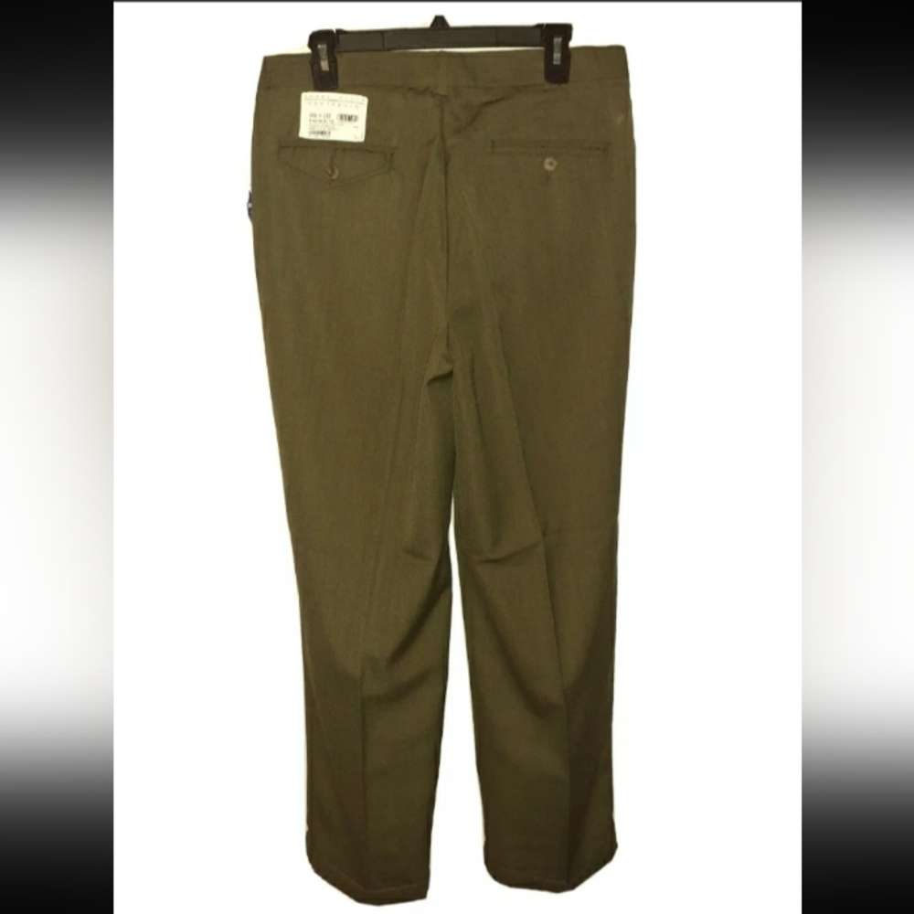 Men's NEW W34 L32 PERRY ELLIS Olive Pleated & Cuffed WOOL BLEND Dress Pants